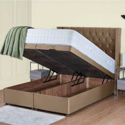 UK Bed Furniture Francesca End Lift Divan Ottoman Bed with 54 Inch Diamond Headboard in Beige - Size: Super King - thumbnail 2