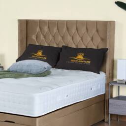 UK Bed Furniture Francesca End Lift Divan Ottoman Bed with 54 Inch Diamond Headboard in Beige - Size: Super King - thumbnail 3