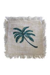 KDMD Linen Cushion Cover 60x60cm with Palm Tree & Fringe - Tropical Decor in Cream - Size: 60x60 cm - thumbnail 4
