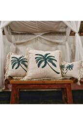 KDMD Linen Cushion Cover 60x60cm with Palm Tree & Fringe - Tropical Decor in Cream - Size: 60x60 cm - thumbnail 3