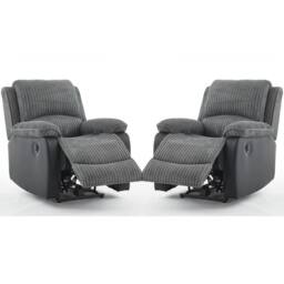 FURNITURE ONE Electric Reclining Sofa Set, Corduroy Fabric - 1+1 Sofa Set in Grey - Size: 1 Pack - thumbnail 1