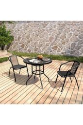 H&O Direct Outdoor Tempered & Metallic Glass Garden Table with Parasol Hole in Black - thumbnail 4