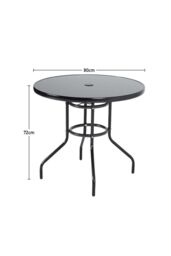 H&O Direct Outdoor Tempered & Metallic Glass Garden Table with Parasol Hole in Black - thumbnail 2