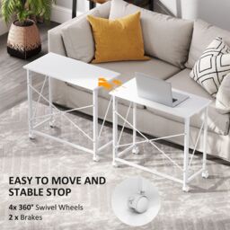 HOMCOM Folding Desk on Wheels, Writing Table for Home Office, White - thumbnail 6