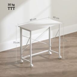 HOMCOM Folding Desk on Wheels, Writing Table for Home Office, White - thumbnail 3