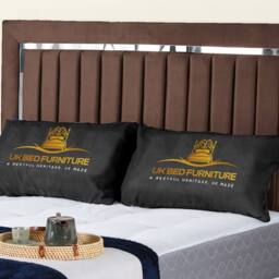 UK Bed Furniture Chrome Edge Slatted Base Upholstered Bed Frame with 48-inch Headboard in Brown - Size: Double - thumbnail 2