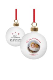 Personalised Memento Company Personalised 1st Christmas Photo Upload Bauble in White