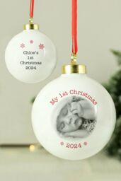 Personalised Memento Company Personalised 1st Christmas Photo Upload Bauble in White - thumbnail 4