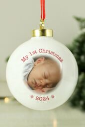 Personalised Memento Company Personalised 1st Christmas Photo Upload Bauble in White - thumbnail 3