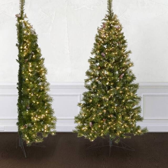Home Republic Half Artificial Christmas Tree with Warm LED Lights & Metal Stand in Emerald - Size: 150 cm x 15 cm