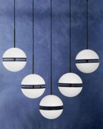 Orsina Five Ball Brass Pendant Light, Contemporary Statement Lighting Fixture With Five Split Globe Light in Black - thumbnail 2
