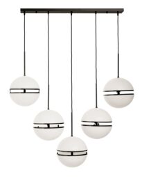 Orsina Five Ball Brass Pendant Light, Contemporary Statement Lighting Fixture With Five Split Globe Light in Black
