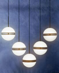 Orsina Five Ball Brass Pendant Light, Contemporary Statement Lighting Fixture With Five Split Globe Light in Black - thumbnail 3