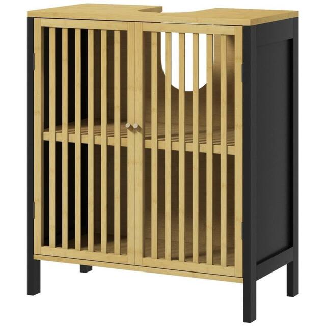 SPETLEK Bamboo Under Sink Bathroom Cabinet with Slat Doors for in Brown - image 1