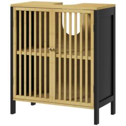 SPETLEK Bamboo Under Sink Bathroom Cabinet with Slat Doors for in Brown