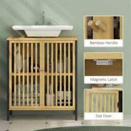 SPETLEK Bamboo Under Sink Bathroom Cabinet with Slat Doors for in Brown - thumbnail 4