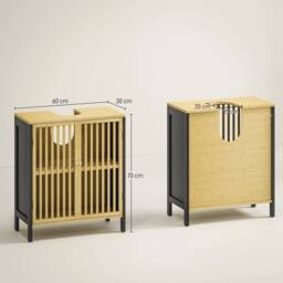 SPETLEK Bamboo Under Sink Bathroom Cabinet with Slat Doors for in Brown - thumbnail 2