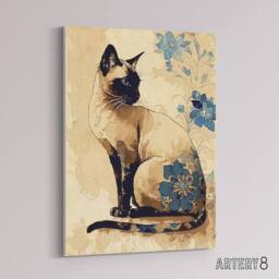 "Artery8 Siamese Cat Floral Watercolour Portrait Canvas Wall Art Print - Size: W18"" x H24""" - thumbnail 2