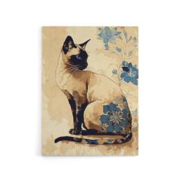 "Artery8 Siamese Cat Floral Watercolour Portrait Canvas Wall Art Print - Size: W18"" x H24""" - thumbnail 1