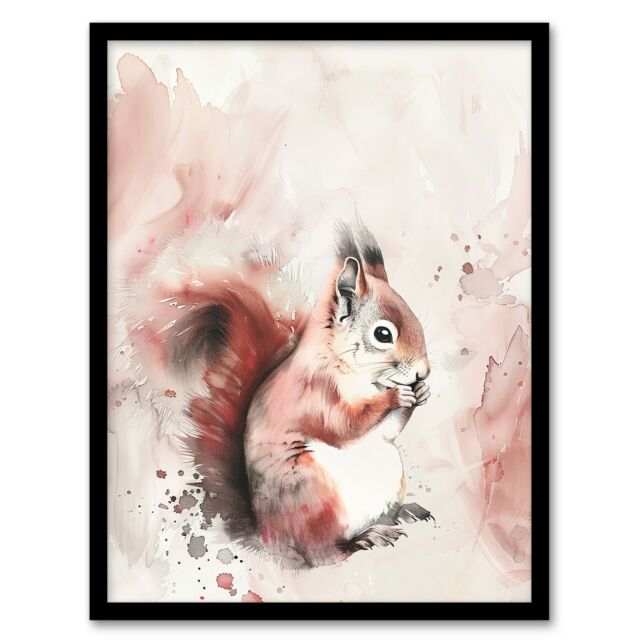 "Artery8 Red Squirrel Light Watercolour Portrait Soft Framed Art Print in Brown - Size: W12"" x H16""" - image 1