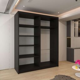 Sliding Wardrobes 4U Clothify Single Mirror Sliding Door Wardrobe 150cm X 217cm in Black - Size: 150 cm X 217 cm - thumbnail 3