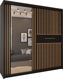 Sliding Wardrobes 4U Clothify Single Mirror Sliding Door Wardrobe 150cm X 217cm in Black - Size: 150 cm X 217 cm - thumbnail 2