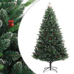 Berkfield Home Beautiful Artificial Hinged Christmas Tree with Red Berries 150 cm in Green - thumbnail 2
