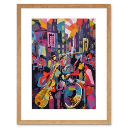 Artery8 Wall Art Print New Orleans Jazz Festival Street Musicians Playing Music City at Sunset Abstract Modern Painting Artwork Framed 9X7 Inch - thumbnail 1