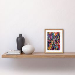 Artery8 Wall Art Print New Orleans Jazz Festival Street Musicians Playing Music City at Sunset Abstract Modern Painting Artwork Framed 9X7 Inch - thumbnail 2