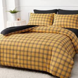 Pamposh Premium Checkered Duvet Cover Set in Yellow - Size: Double - thumbnail 3