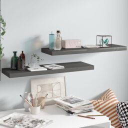 Berkfield Home Floating Wall Shelves 2 pcs High Gloss Grey 80x23.5x3.8 cm MDF
