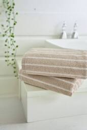Deyongs Malmo Stripe Towel In Soft Lightweight 480 GSM Pure Cotton in Stone - thumbnail 2
