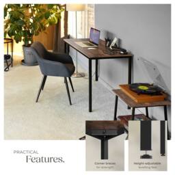 tectake Desk Vanport - Height-Adjustable Plastic Feet in Brown - thumbnail 4