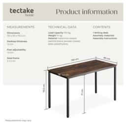 tectake Desk Vanport - Height-Adjustable Plastic Feet in Brown - thumbnail 6