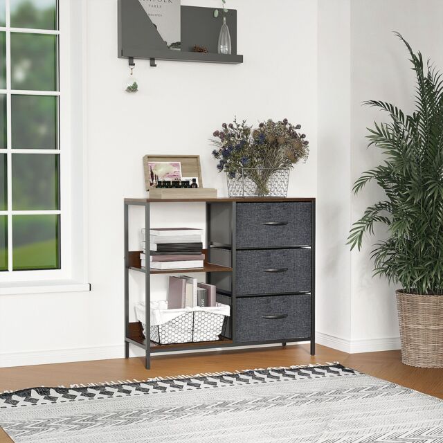 HOMCOM Cabinet Organizer 3 Drawer Chest Dresser Tower w/ 2 Shelves for Bedroom in Black - image 1