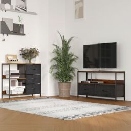 HOMCOM Cabinet Organizer 3 Drawer Chest Dresser Tower w/ 2 Shelves for Bedroom in Black - thumbnail 4