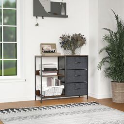 HOMCOM Cabinet Organizer 3 Drawer Chest Dresser Tower w/ 2 Shelves for Bedroom in Black - thumbnail 1