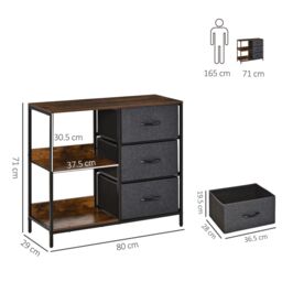 HOMCOM Cabinet Organizer 3 Drawer Chest Dresser Tower w/ 2 Shelves for Bedroom in Black - thumbnail 3