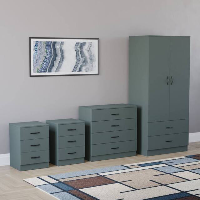 HD Designs Riano 4Pc Bedroom Set 3 Drawer Bedside, 4 Drawer Chest in Green - image 1