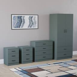 HD Designs Riano 4Pc Bedroom Set 3 Drawer Bedside, 4 Drawer Chest in Green - thumbnail 1