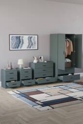 HD Designs Riano 4Pc Bedroom Set 3 Drawer Bedside, 4 Drawer Chest in Green - thumbnail 2