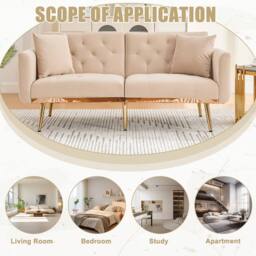 Direct Wicker Modern Velvet Fabric 2-seater Sofa with 3-speed Adjustable Backrest in Beige - Size: 2 Seater - thumbnail 7