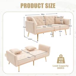 Direct Wicker Modern Velvet Fabric 2-seater Sofa with 3-speed Adjustable Backrest in Beige - Size: 2 Seater - thumbnail 2