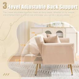 Direct Wicker Modern Velvet Fabric 2-seater Sofa with 3-speed Adjustable Backrest in Beige - Size: 2 Seater - thumbnail 4