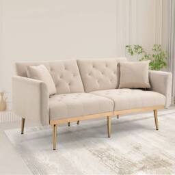 Direct Wicker Modern Velvet Fabric 2-seater Sofa with 3-speed Adjustable Backrest in Beige - Size: 2 Seater