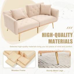 Direct Wicker Modern Velvet Fabric 2-seater Sofa with 3-speed Adjustable Backrest in Beige - Size: 2 Seater - thumbnail 6