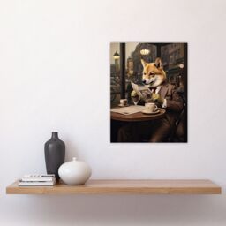"Artery8 Shiba Inu Coffee Shop Cafe Reading Newspaper Formal Dress Unframed Wall Art Print Poster Home Decor Premium - Size: W12"" x H16""" - thumbnail 4