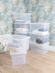 Wham Crystal 10 x 60L Stackable Plastic Storage Boxes with Lids in Clear - thumbnail 1