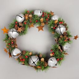 Shatchi 25cm Bells Stars & Pine Green Christmas Wreath - thumbnail 1