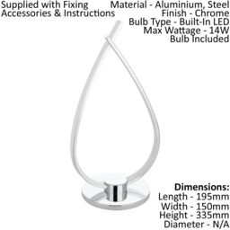 Loops Table Lamp Colour Aluminium Chrome Plated Shade White Plastic Bulb LED 14W Incl - thumbnail 2